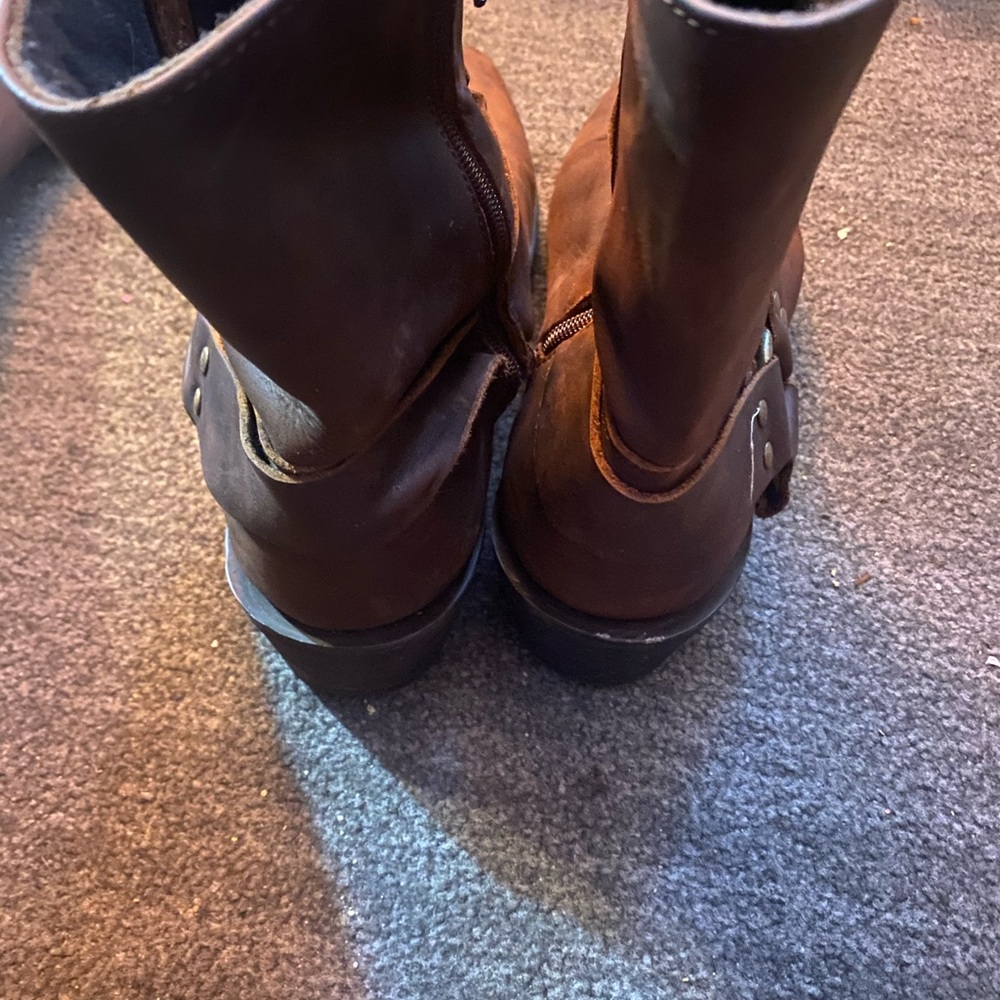 Men's Brown Leather Harness Boots with Studded Strap - Picture 6 of 6